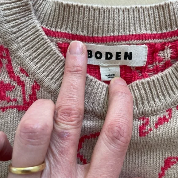 Boden Beige and Hot Pink Dog Motif Crewneck Sweater - Picture 2 of 5